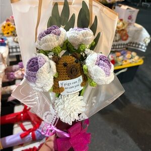 Handcrafted Purple and White Crochet Bouquet
